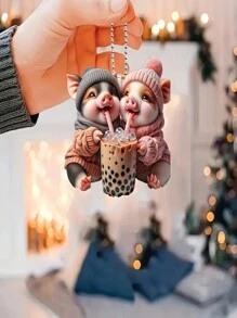 1 件可爱 2D 亚克力珍珠奶茶饮猪汽车挂饰、后视镜挂饰、汽车配件、礼物、家居装饰 - 彩色 - 查看 1