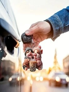 1 件可爱 2D 亚克力珍珠奶茶饮猪汽车挂饰、后视镜挂饰、汽车配件、礼物、家居装饰 - 彩色 - 查看 7