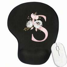 Pink Flower Letter Wrist Rest Mouse Pad Comfortable Hand Rest Support Non Slip Mice Mat Soft Black Mouse Mat Deskpad For PC Laptop Computer - Black - View 7