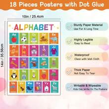 18 Educational Posters For Toddlers 1-3, Learning Posters For Kids Ages 3-5, ABC Poster Alphabet Poster For Preschoolers, Kindergarten Preschool Posters For Wall, Homeschool PreK Classroom Must Haves - Multicolor - View 2