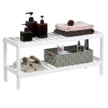 SONGMICS Schuhregal mit 3 Ebenen, Schuh-Organizer mit 2 Ebenen, aus Bambus, Regal für Schuhe, Schuhablage, Standregal, Schuhaufbewahrung, für Wohnzimmer, Flur, Schlafzimmer, weiß LBS213WT - Weiss - Übersicht 6
