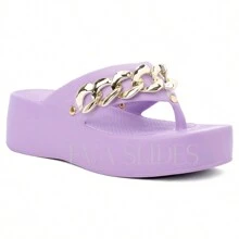 Kit 2 Pairs Super Light Chain Heel Platform Flip Flops - 丁香和香檳 - 查看 3