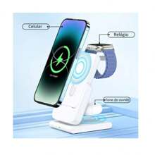 Carregador Indução Dock e Power Bank Magnético 10000 Mah Turbo 4 em 1 Para iphone 12 13 14 15 e Apple Watch e AirPods  AGOLD BTE-88 - Branco - Visão 2