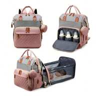 1pc Fashion Mummy Bag, Multi-Function Diaper Bag With Baby Bed Straps, Large Capacity