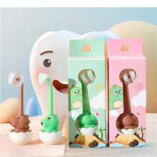 1 Caja de vaso cepillo de dientes tridimensional infantil con diseño de dinosaurio, cepillo de dientes para niños de 2 a 12 años de edad para dientes de leche, anti-caries y anti-cavidades - Multicolor - Ver 2