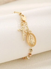 1 件经典铜三股串珠手工手链，带有圣母玛利亚抗过敏功能，非常适合女性朋友或女友日常佩戴，庆祝特殊场合