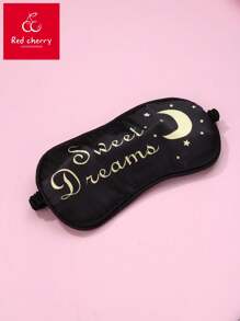 1pc Girls Black Polyester Golden Printed Fabric Elastic Sleep Mask, Suitable For Daily Rest - Black - View 1