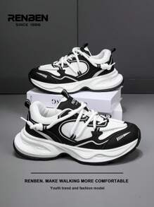 RENBEN 1 双男士休闲网眼透气厚底运动鞋，银色组合，时尚潮流，厚底设计，减震回弹，适合休闲、运动、工作、上学和旅行