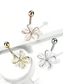 1pc Exquisite & Sparkling Crystal Flower Belly Button Ring, 316L Surgical Steel Piercing Jewelry With Shiny Petal Decoration. Perfect For Dating, Daily Wear Or Gifting. Valentines