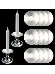 12 件银色金属蜡烛芯修剪器、圆形蜡烛滴漏捕集器、可重复使用的烛台蜡烛滴漏防护器、婚礼节日派对家居装饰 - 銀色 - 查看 1