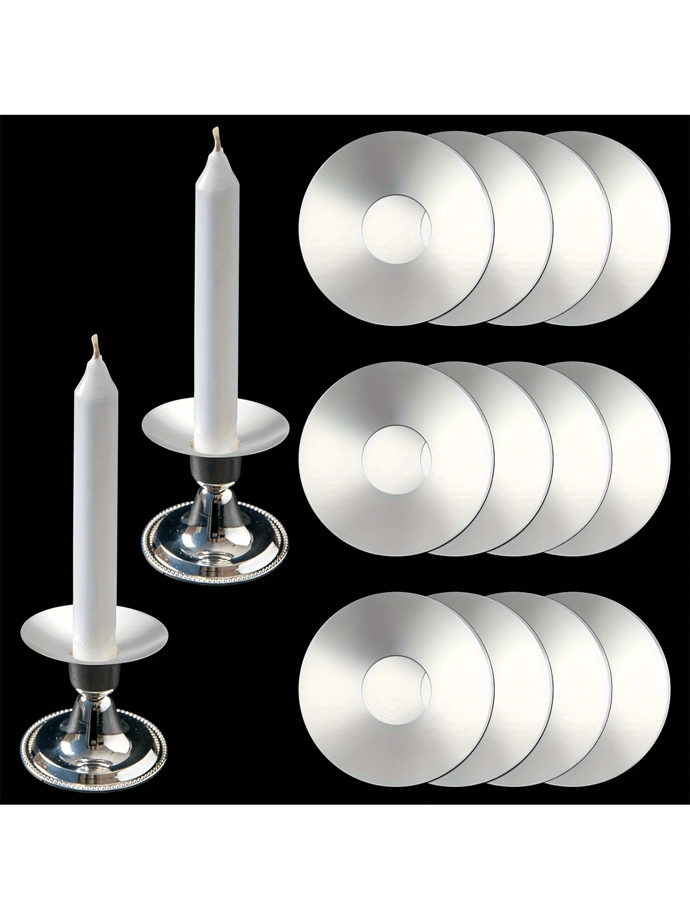 12 件银色金属蜡烛芯修剪器、圆形蜡烛滴漏捕集器、可重复使用的烛台蜡烛滴漏防护器、婚礼节日派对家居装饰 - 銀色 - 查看 1