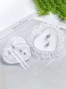 1 pieza Cojín de anillo para niña de las flores en boda con forma de corazón con encaje, caja de anillo con perlas y rhinestones en forma de corazón, cojín portador de anillo para niña de las flores, soporte para anillo de compromiso, caja de anillo con mariposa de encaje, caja de joyería, caja de almacenamiento de anillos de boda, soporte portador de anillo, cesta con mariposa para fiesta de boda, propuesta, declaración, cojín de anillo pequeño portátil, caja de anillo para el Día de San Valentín