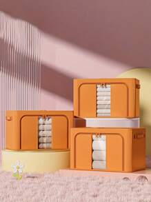 1pc Foldable & Spacious Storage Box With Front-open Window, Multi-functional Ideal For Home Storage Of Clothes, Toys, Etc. - Orange - View 12
