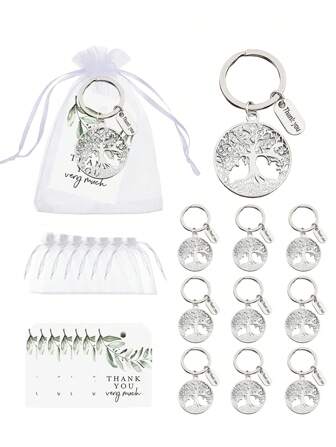 1pc/5pcs/10pcs Tree Of Life Keychain Gift,Teacher Appreciation Gifts,Teacher Key Chains,Cards, And White Organza Bags,Tree Of Life Thank You Keychain ,Graduation Season Keychain