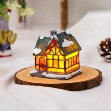 1入迷你假日飾品，發光樹脂微型房子微景觀，聖誕禮物飾品，聖誕鎮場景展示，小型樹脂村莊雕像，室內聖誕裝飾建築套裝，桌面裝飾（3.54*2.75*1.96英寸） - 彩色 - 查看 11