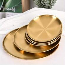 1 pieza/2 piezas Bandeja de acero inoxidable dorada para postre, café, plato occidental, plato de pizza, plato de comida para desayuno, café, té, bandeja decorativa dorada para servir, regalo de cumpleaños, suministros para fiestas de Acción de Gracias, Halloween, Pascua, Navidad (Dorado), Cocina, Regalo de Navidad