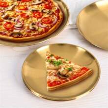 1 pieza/2 piezas Bandeja de acero inoxidable dorada para postre, café, plato occidental, plato de pizza, plato de comida para desayuno, café, té, bandeja decorativa dorada para servir, regalo de cumpleaños, suministros para fiestas de Acción de Gracias, Halloween, Pascua, Navidad (Dorado), Cocina, Regalo de Navidad