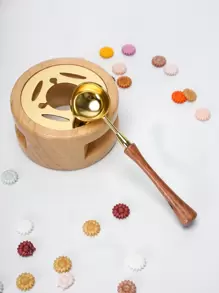 1pc Natural Wooden Wax Seal Melter And 1pc Golden Wooden Wax Stick For DIY Sealing Wax Beads Stamp Back To School,Back To School,School Supplies