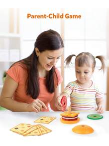 1入組木質卡通漢堡三明治兒童玩具，模擬食物廚房玩具，扮演小廚師必備用品，有助於兒童對食物的認知發展，適合3歲以上男女孩子使用，聖誕禮物/萬聖節禮物/生日禮物 - 漢堡 - 查看 9