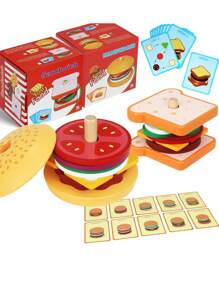 1入組木質卡通漢堡三明治兒童玩具，模擬食物廚房玩具，扮演小廚師必備用品，有助於兒童對食物的認知發展，適合3歲以上男女孩子使用，聖誕禮物/萬聖節禮物/生日禮物 - 漢堡 - 查看 10