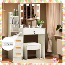Girls Vanity Desk With Charging Station, Sliding Mirror, 3 Color Light Settings, Makeup Table With 4 Drawers, 7 Cabinets, Dressing Vanity Set With Stool For Bedroom - White - View 6