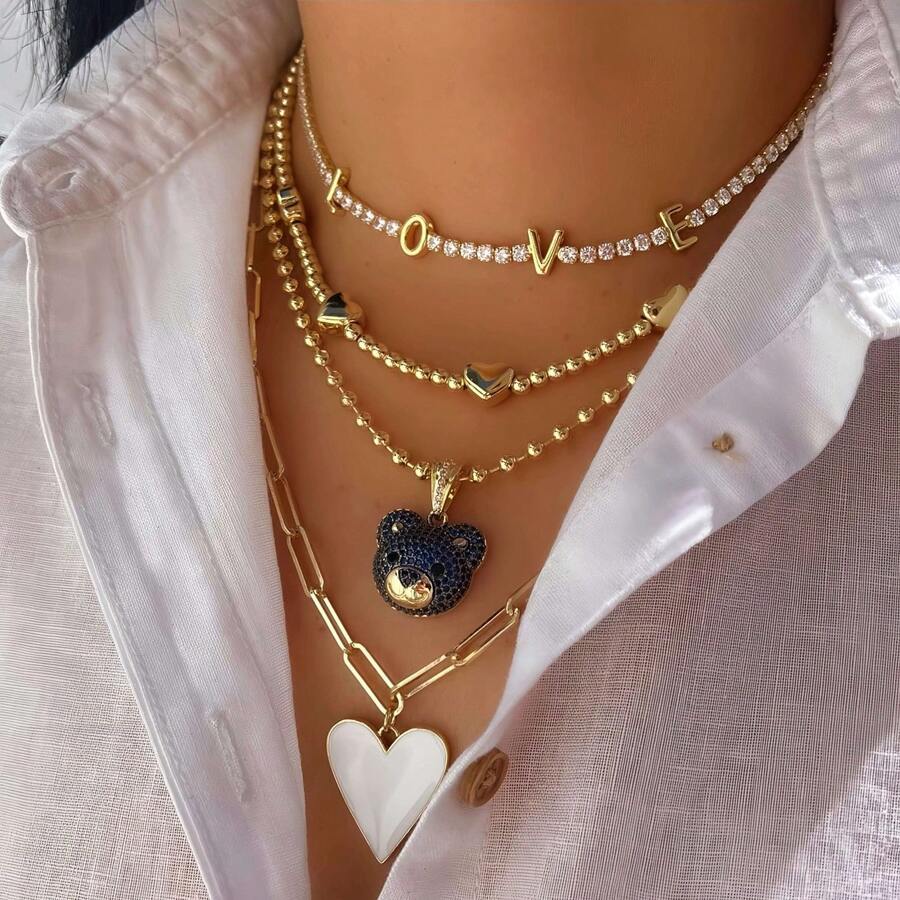 1 件爱心时尚颈链串珠项链 18K 镀金熊心珠宝吊坠项链 适合女士情人节、妈妈、母亲、母亲节、礼物 - 時尚項鍊 - 查看 1