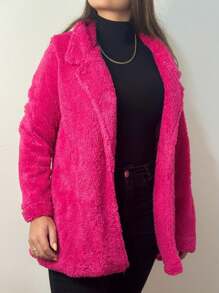 Casaco Teddy Inverno Feminino Longo Com Forro Pelúcia Blusa Feminina - Pink - Visão 5