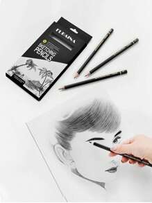 12支装专业素描铅笔套装，美术铅笔，石墨彩色铅笔，带铅笔盒，适合艺术家绘画、手工制作和学校用品