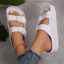 Women's Sandals,Stylish,Waterproof Beach Slides,Comfortable,EVA Flats,Adjustable Double Buckles - 白色 - 查看 3