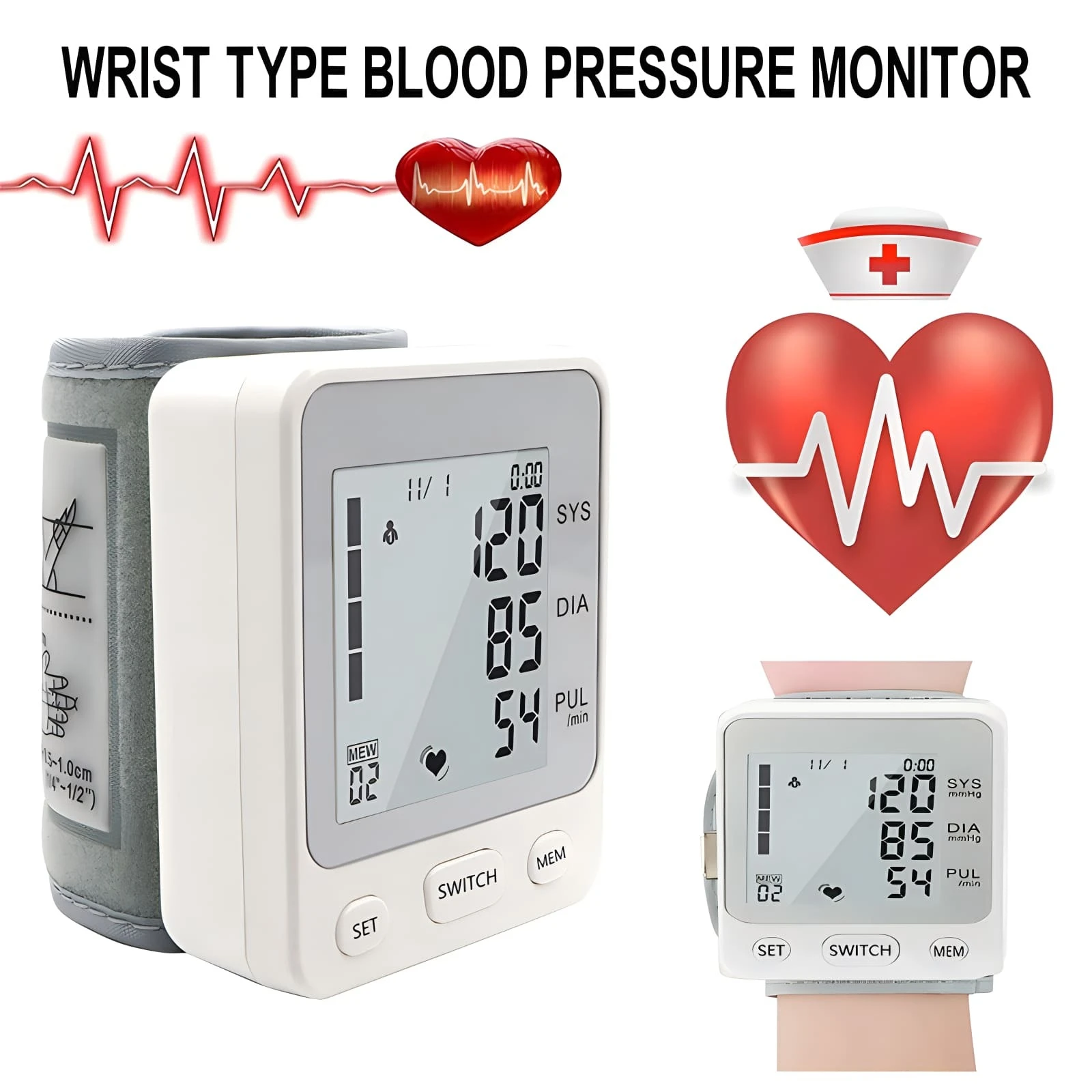 Portable Wrist BP Meter Electronic Digital Blood Pressure Monitors