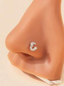 1pc 26 Letters Nose Ring Inlaid Shiny Zirconia Nose Stud Nail Ring L-Shaped Nose Nail Nose Piercing Ornament Female