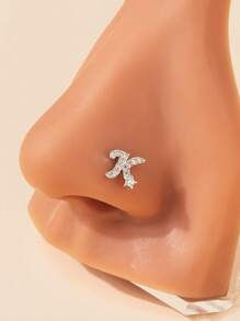 1pc 26 Letters Nose Ring Inlaid Shiny Zirconia Nose Stud Nail Ring L-Shaped Nose Nail Nose Piercing Ornament Female