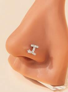 1pc 26 Letters Nose Ring Inlaid Shiny Zirconia Nose Stud Nail Ring L-Shaped Nose Nail Nose Piercing Ornament Female