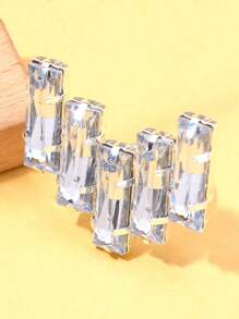 STONEFANS 1pc Silver Square Finger Ring, Cocktail Party Jewelry, White Crystal Ring, Party Accessory