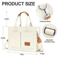 Canvas Tote Bag For Women With Pockets Crossbody Bag Tote Shoulder Handbags Casual Work Bags Everything Tote Bag - 米色 - 查看 4