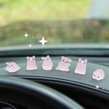 6 Stücke leuchtender niedlicher Mini Schwein Auto Dekorationsschmuck, DIY Cremekleber Harz Zubehör, kreatives Center Konsole Ornament Puppe