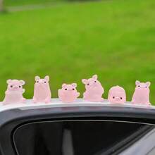 6 Stücke leuchtender niedlicher Mini Schwein Auto Dekorationsschmuck, DIY Cremekleber Harz Zubehör, kreatives Center Konsole Ornament Puppe