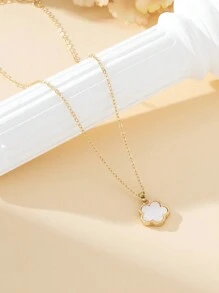 1 件简约设计细链项链配幸运四叶草吊坠，适合女士 - 白色 - 查看 3