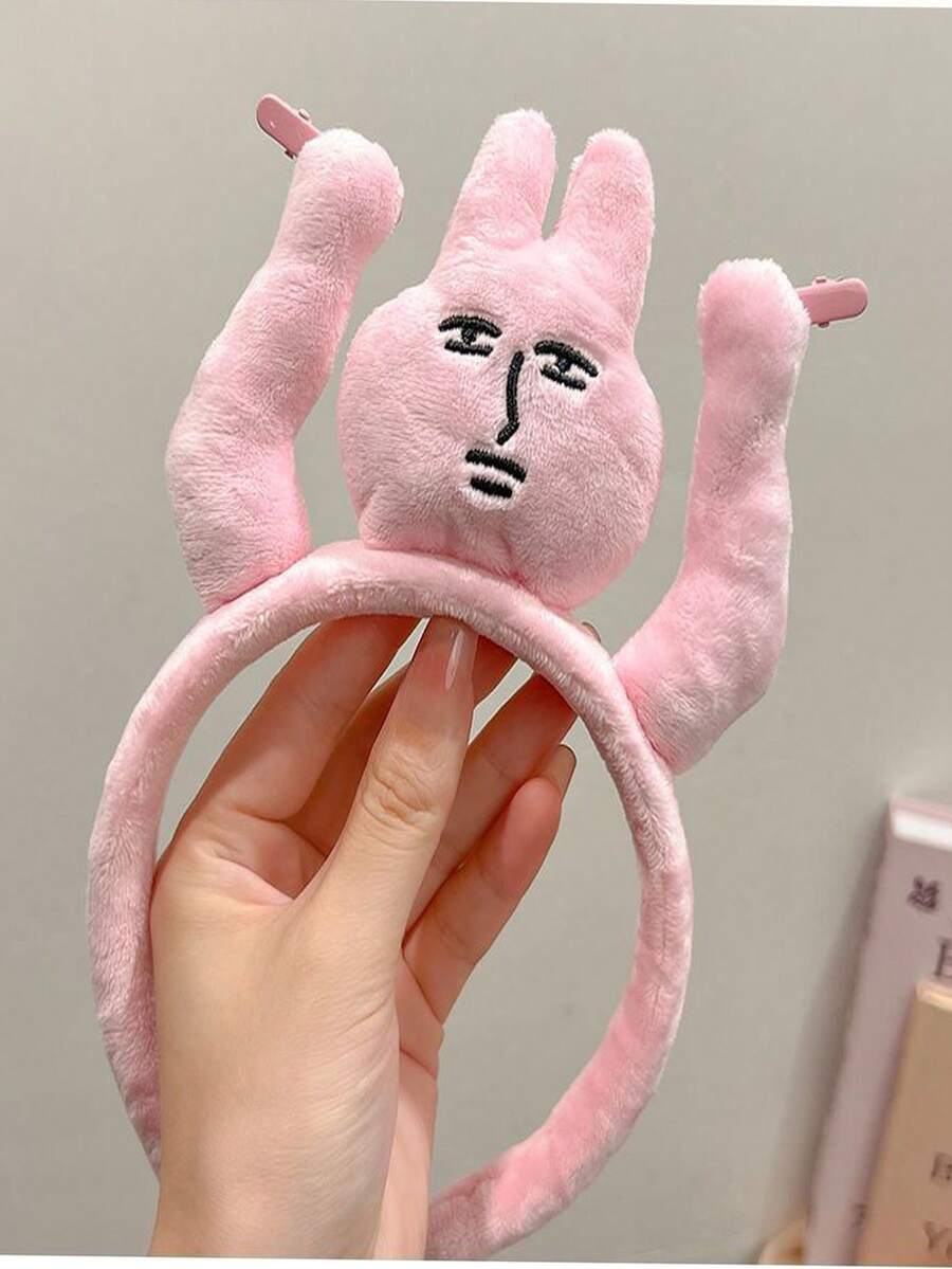 搞笑粉红兔子手抓头发发箍，俏皮头带，用于抓刘海和绑头发，卡通浴室发饰 - 彩色 - 查看 1