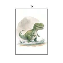 1 pièce Peinture sur canevas de décoration de maison en combinaison, affiche de peinture minimaliste nordique à l'aquarelle d'animal dinosaure de bande dessinée pour la décoration de chambre d'enfant, décoration murale d'art mignon sans cadre pour salon, chambre, bureau, cadeau d'enfant