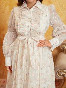 SUPGIR 碎花束腰连衣裙 - 杏色 - 查看 5