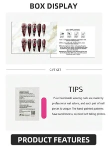 10 Peças Adesivos de Arte de Unhas Pintados à Mão Extra Longos, Adesivos de Unhas em Formato de Caixão Pintados à Mão, Unhas Postiças, Adesivos de Arte de Unhas em Relevo, Adesivos de Unhas em Tubo de Cores Mistas, Superfície Lisa, Elegante para Mulheres, Fácil de Usar, Decoração de Unhas, Superfície Lisa, Várias Embalagens, Kit de Extensão de Unhas, Adesivos de Arte de Unhas em Relevo, Suprimentos de Arte de Unhas, Adesivos de Unhas Feitos à Mão Unhas Postiças - Rosa chiclete - Visão 6