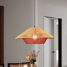 E27*1 3000K Warm White/6500K White Bulb (Not Included) & Linen Rope Woven Pendant Light, 85-265V/ Simple Creative Handmade Japanese-Style Retro Lamp For Bedroom Living Room Guest Room Restaurant, Adjustable 1m Hanging Length, Suitable For Kitchen Island, Dining Room, Craft Room. - Rope Braided Chandelier1 - View 16