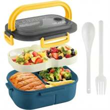 1 pièce Boîte à lunch scellée en 2 couches de 1200 ml pour enfants, fruits, étudiants, travailleurs de bureau. Boîte à bentô micro-ondable avec fourchette et cuillère. Cadeau de Noël - Multicolore - Voir 1