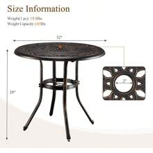 32*32*41" Outdoor Cast Aluminum Round Dining Table - Bronze - View 3