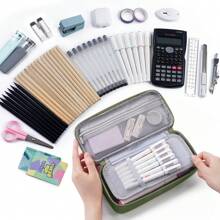 Large Pencil Case,Pencil Pouch With Zipper Compartments,Aesthetic Pencil Case For Adults,Stationery Pouch Pen Case For Office,Suitable For Junior High School Primary School Boys And Girls College Student - 軍綠色 - 查看 5