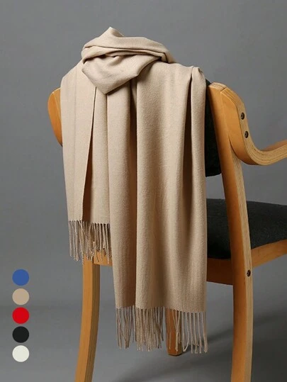 1 Stück Damen Imitat Kaschmir Fransenschal, einfarbig, vielseitiger Schal für Herbst und Winter, Studentinnenschal, warme und gemütliche Accessoires für Frauen