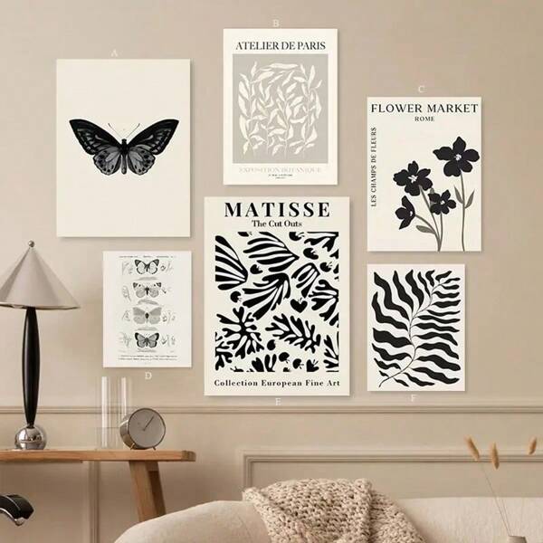 1 pièce Affiche sur canevas d'art abstrait nordique, peinture décorative minimaliste noir et blanc pour la chambre, le salon, la salle à manger, décoration murale, décoration de la maison, sans cadre