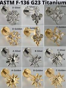 1 Stück Kubischer Zirkonia Sonne G23 Titan Knorpel Ohrringe Stecker 16G Innengewinde Stern Helix Cz Kubisch Zirkonia Blumen Ohr Tragus Piercing Schmuck Valentinstag