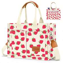 Canvas Tote Bag For Women With Pockets Crossbody Bag Tote Shoulder Handbags Casual Work Bags Everything Tote Bag - 草莓 - 查看 1
